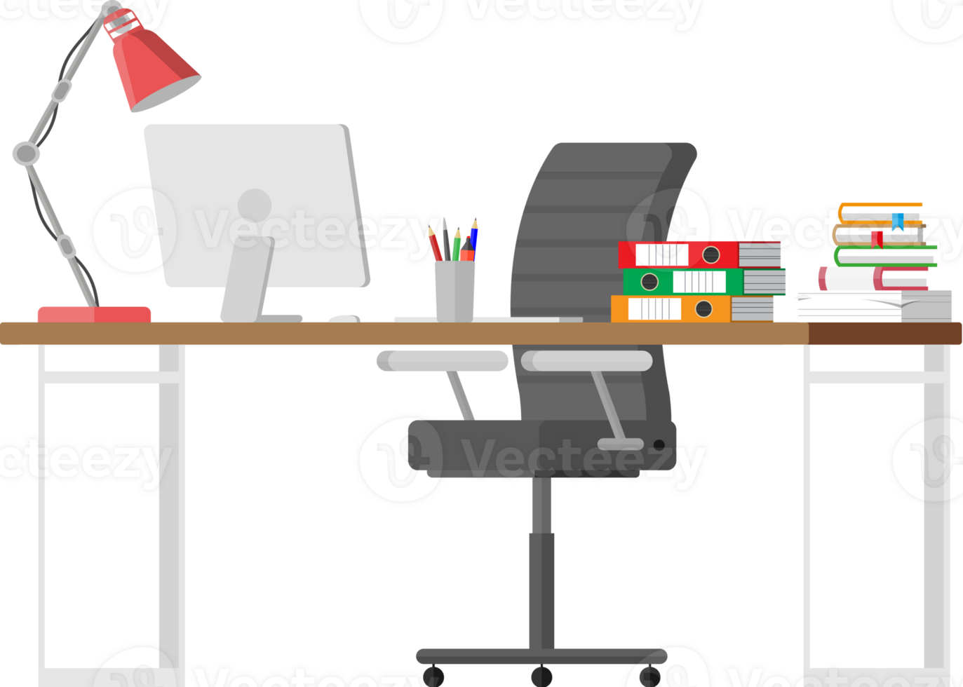 Office desk with computer png