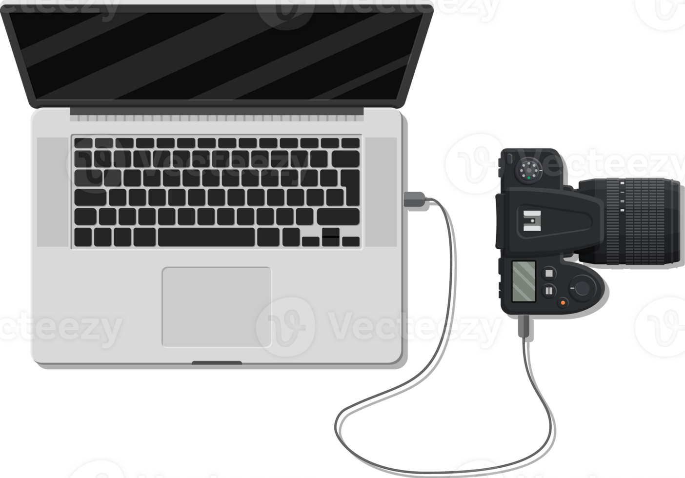 Photo camera plugged to laptop usb port. png