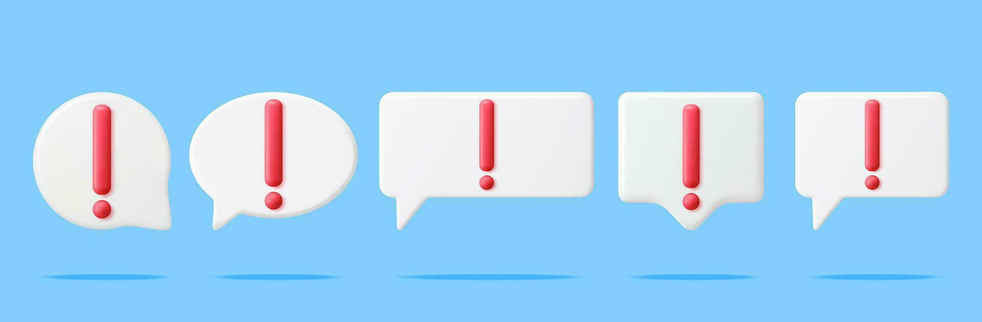 3D Red Exclamation Mark in White Pin Set Isolated. Attention Chat Speech Bubble Icon. Alert and Alarm Symbol. Social Media Network Notification Reminder. Vector Illustration