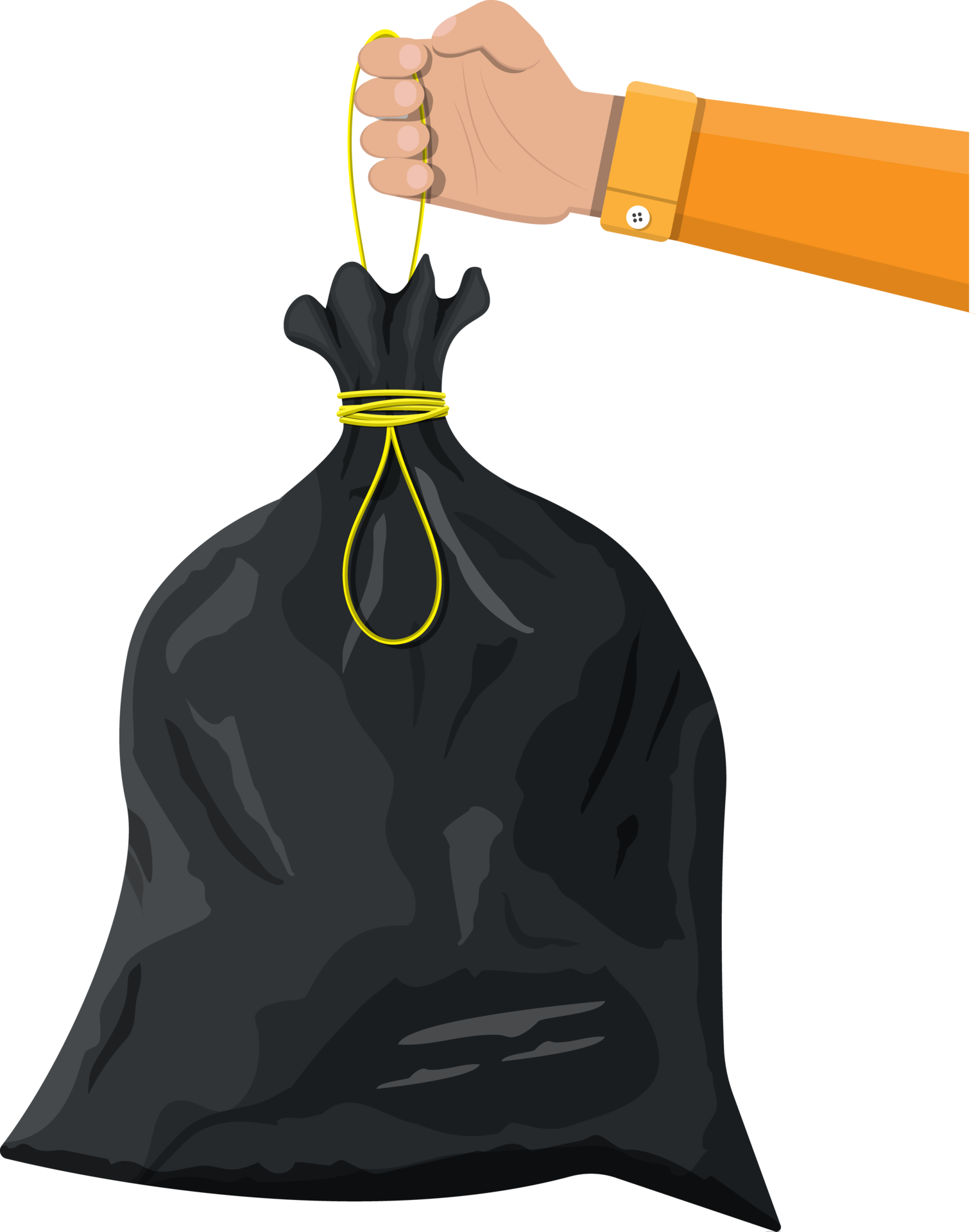 Plastic garbage bag with rope in hand 35857297 PNG