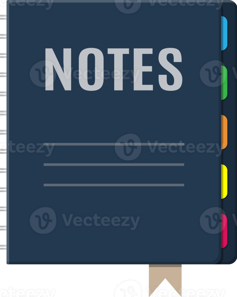 Notepad and paper sheets with bookmarks png