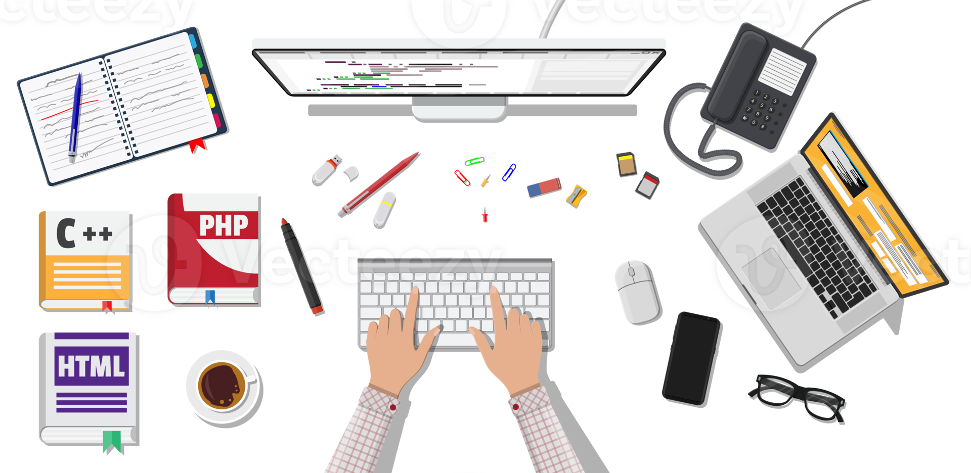 Workplace of programmer or coder png