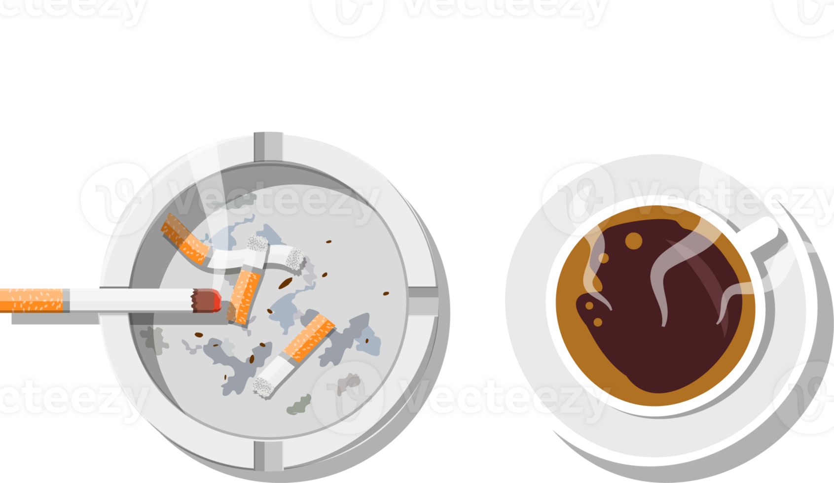 Ashtray full of smokes cigarettes and coffee png
