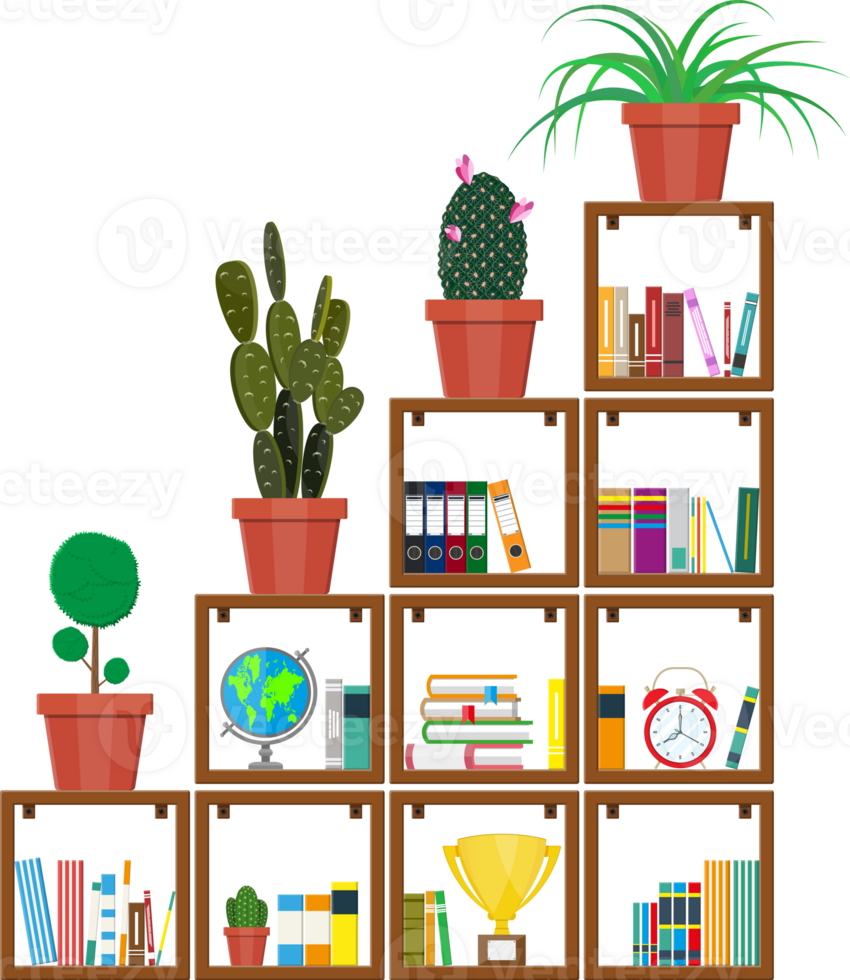 Library wooden book shelf 35857361 PNG