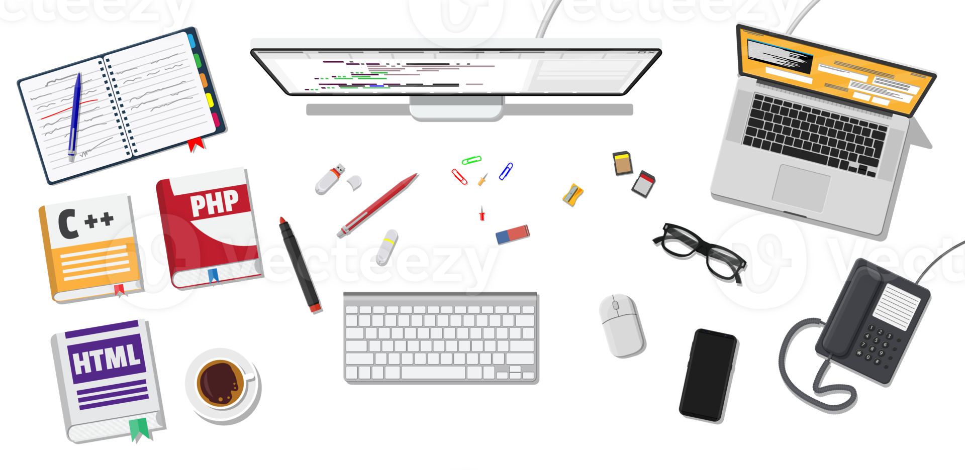 Workplace of programmer or coder png