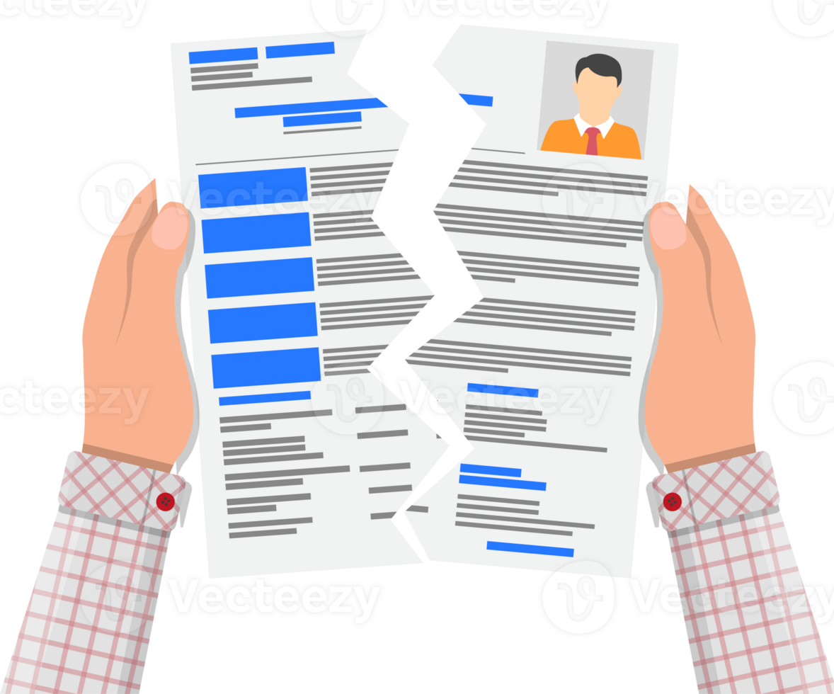 Hands torn in half cv profile, rejected resume png
