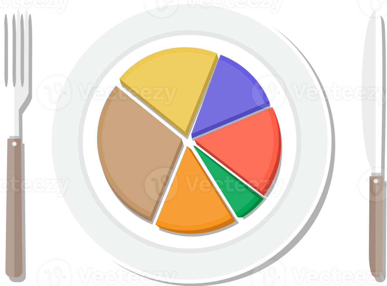 Business chart pie on plate with fork and knife png