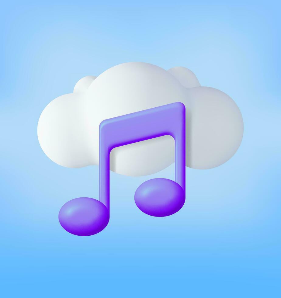 3d música Nota en nube. hacer transmisión música plataforma icono. moderno música nube Servicio símbolo. Nota realista diseño en el plastico estilo. musical nota, sonido, canción o ruido signo. vector ilustración