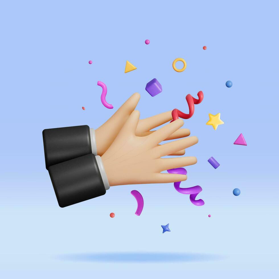3D Human Hands Clapping Isolated on White. Render Cartoon Applaud Hands. Rubbing or Clapping Gesture Icon. Gesturing, Congratulation, Appreciation or Excitement. Vector Illustration