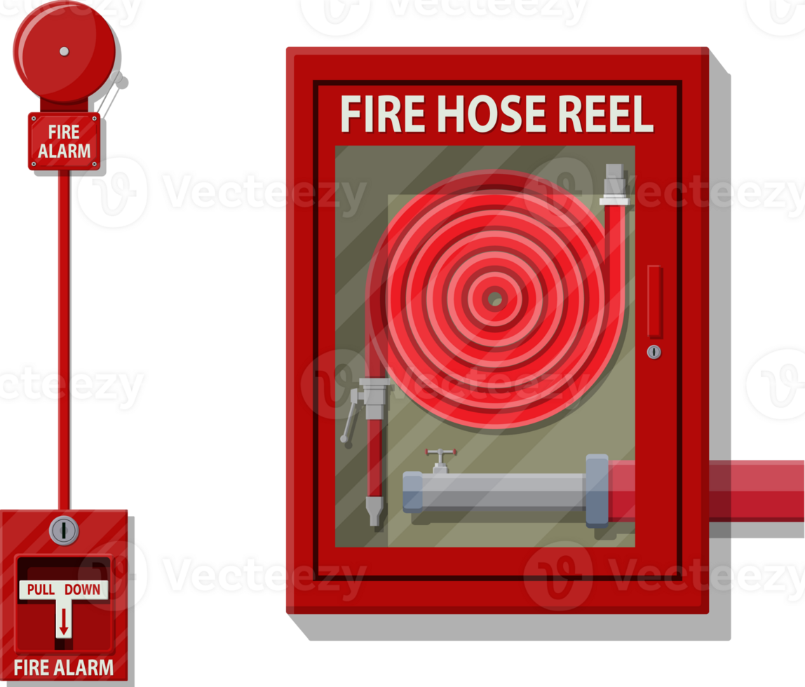 Water hose in cabinet and alarm system png