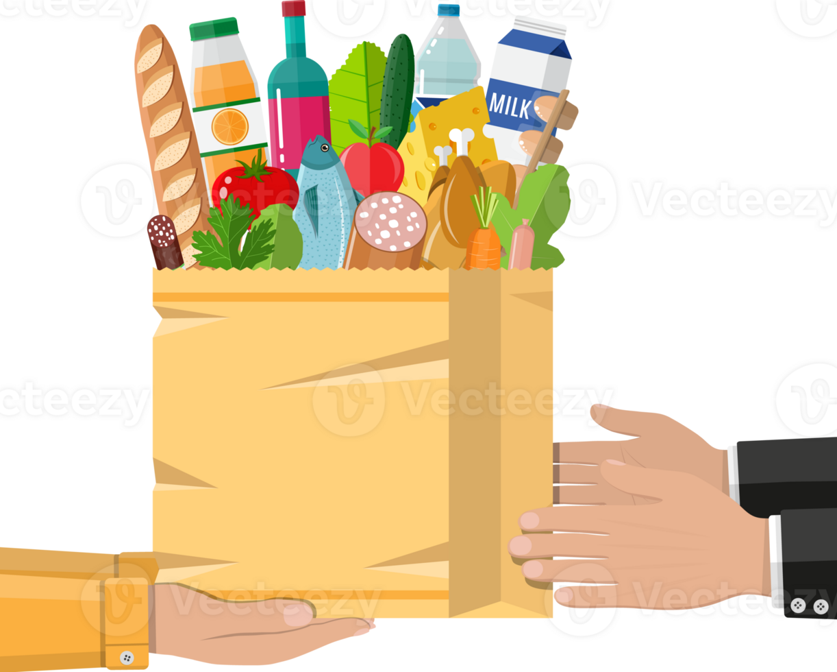 Paper shopping bag full of groceries products 35857844 PNG