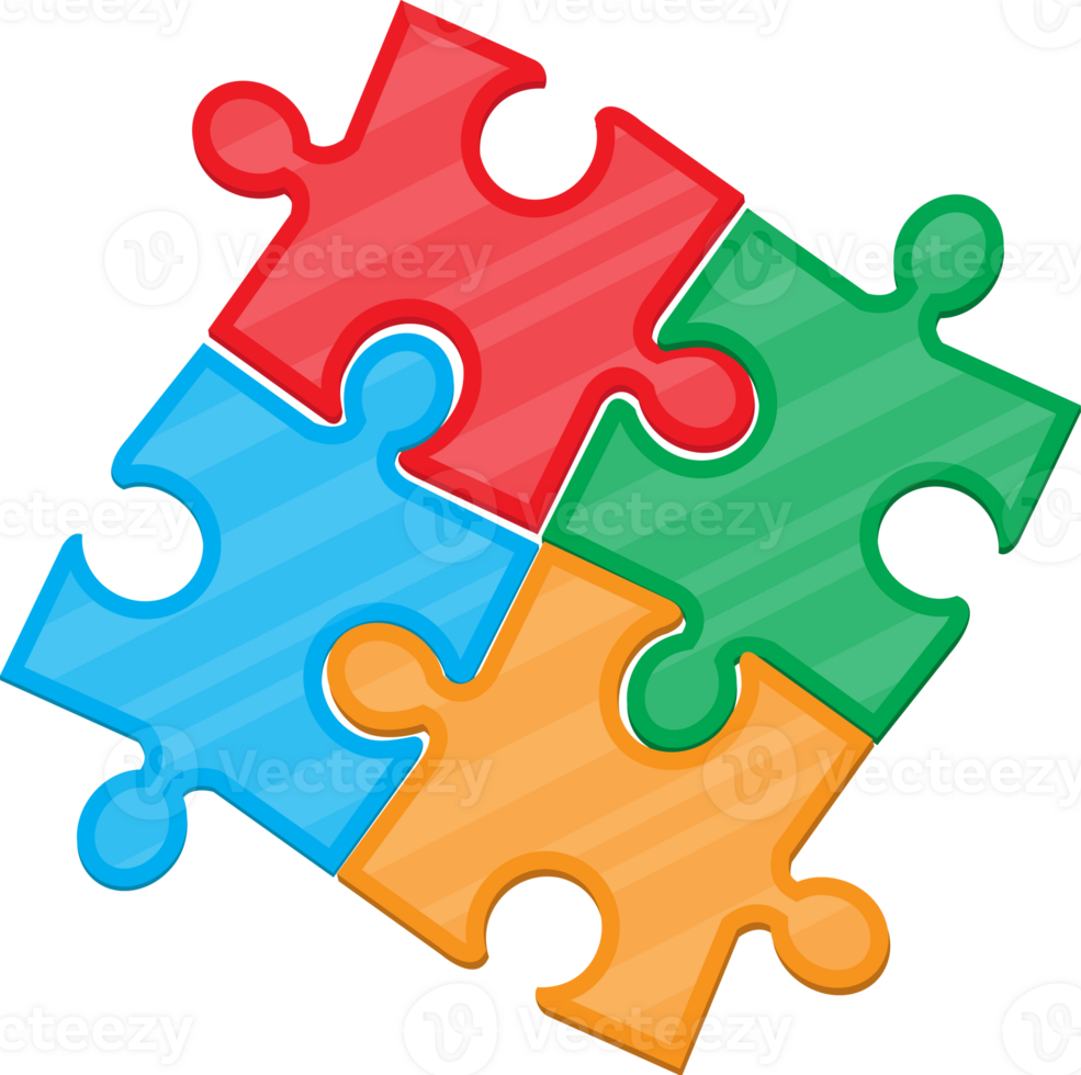 Colorful jigsaw puzzle in four pieces png