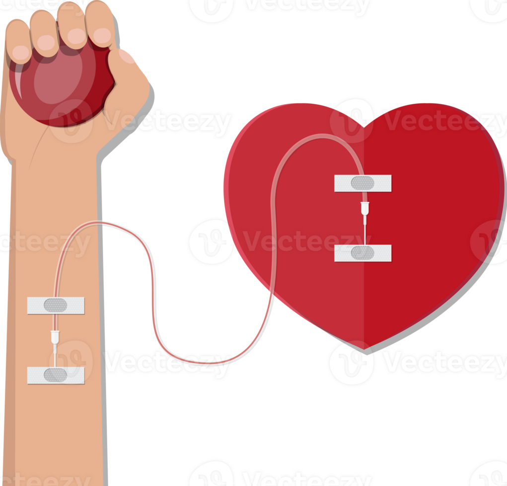 Bag with blood and hand of donor png