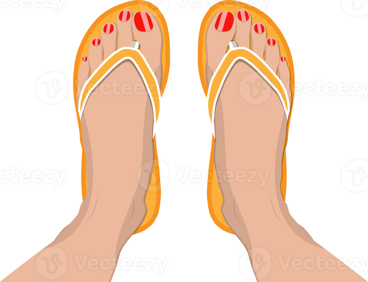 Female feet with red pedicure in summer flip-flops png