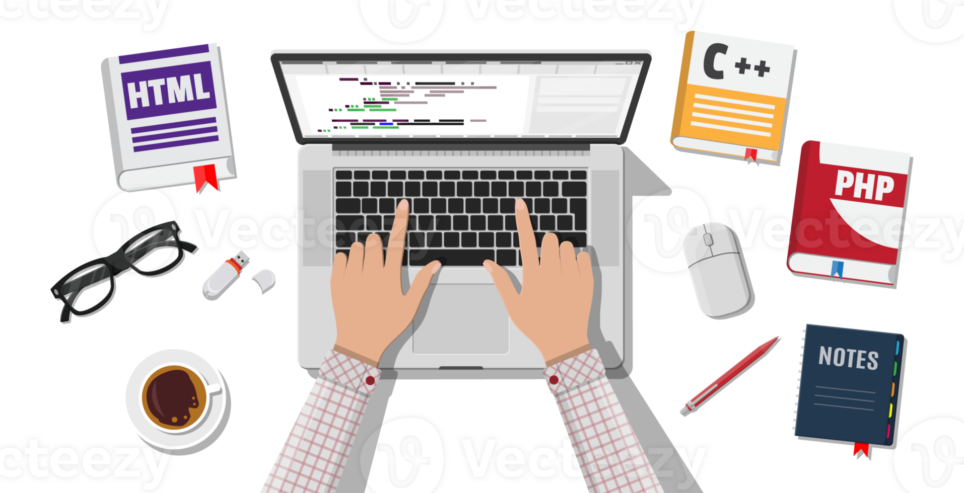 Workplace of programmer or coder png
