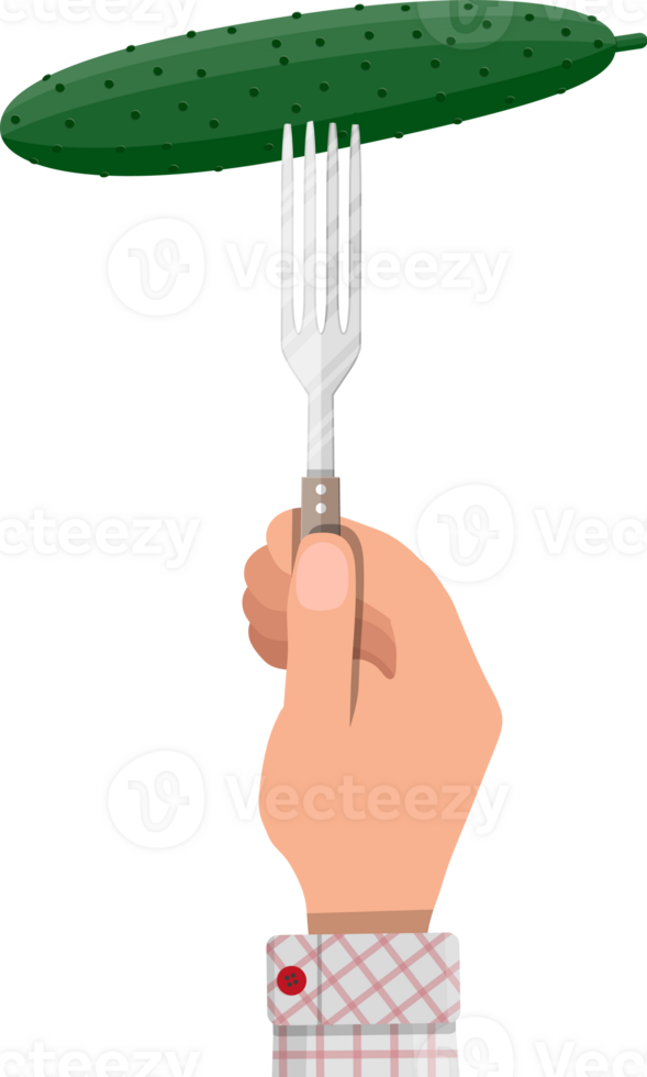 Cucumber vegetable on fork in hand 35857881 PNG