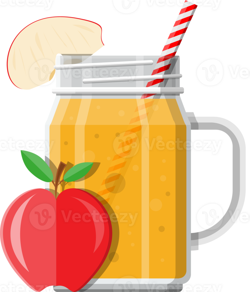 Jar with apple smoothie with striped straw png