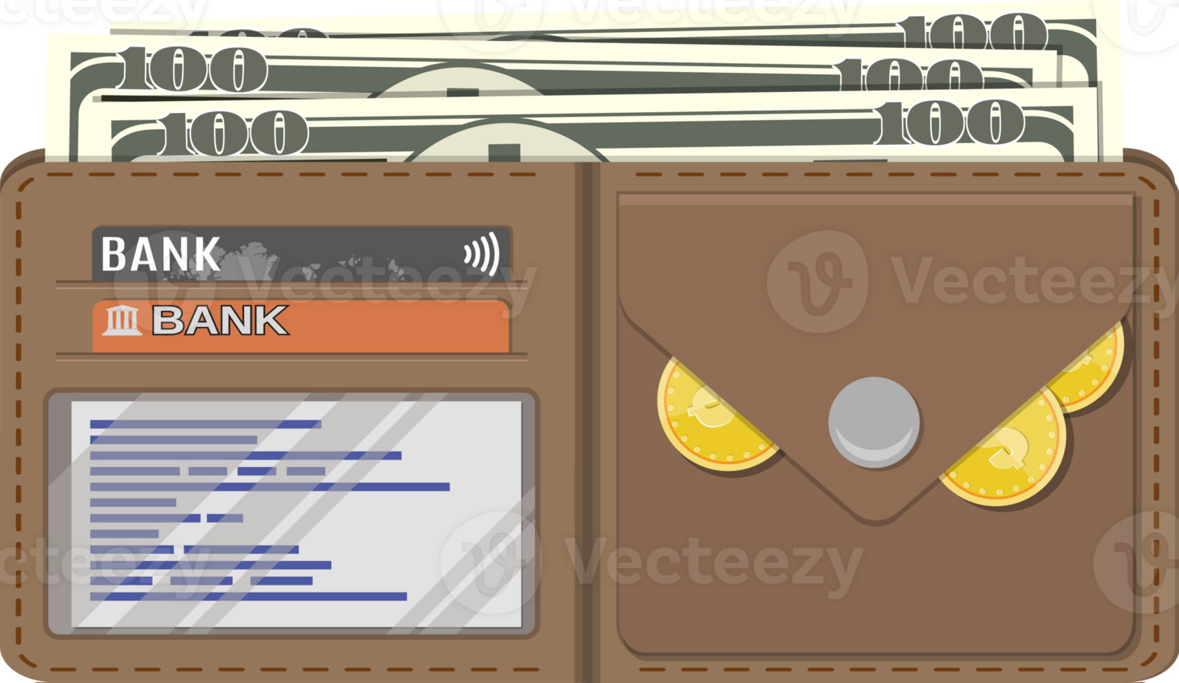Opened brown leather wallet. png
