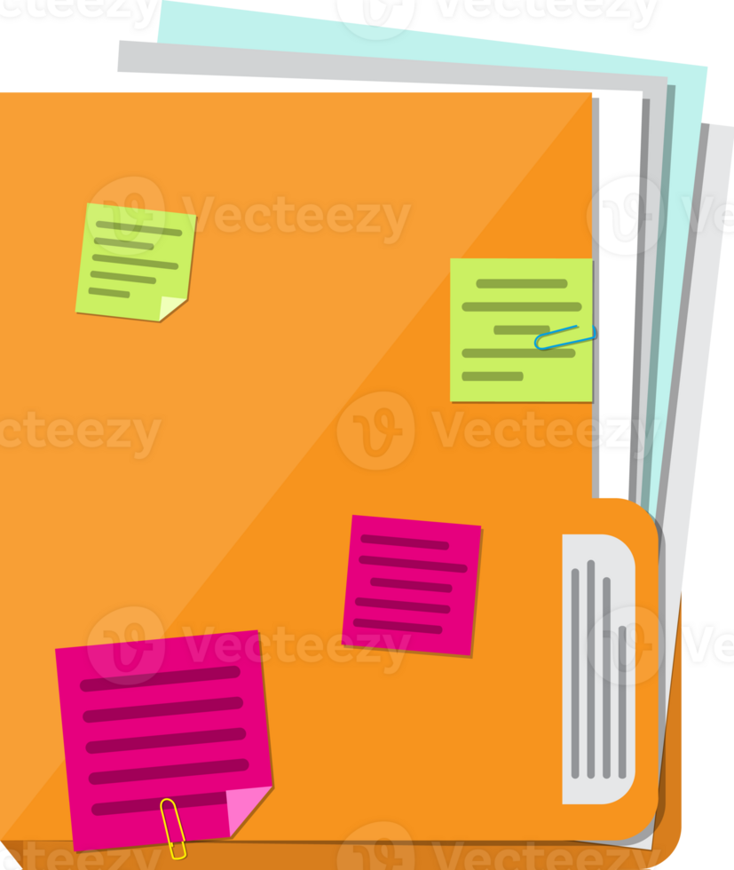 Documents folder with paper sheets, sticky notes 35857903 PNG