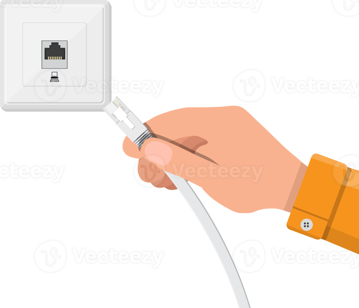 RJ45 LAN cable in hand and network socket png