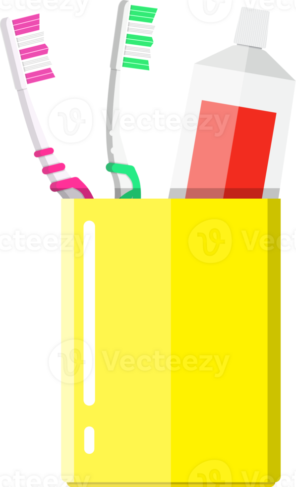 Toothbrush, toothpaste in glass png
