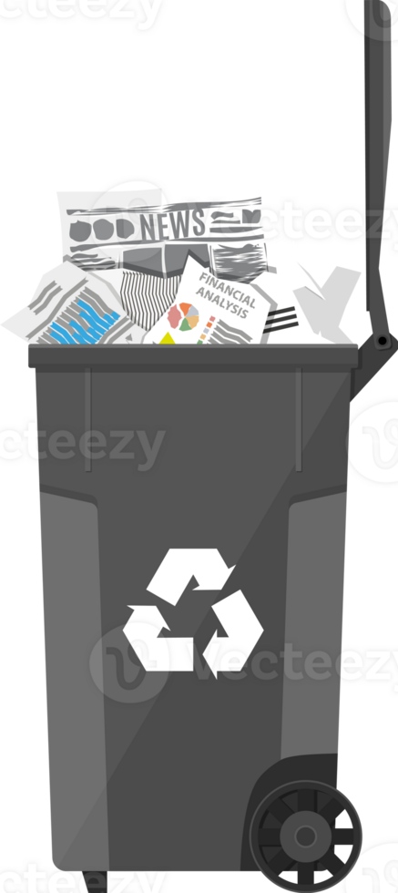 Trash recycle bin container full of paper png