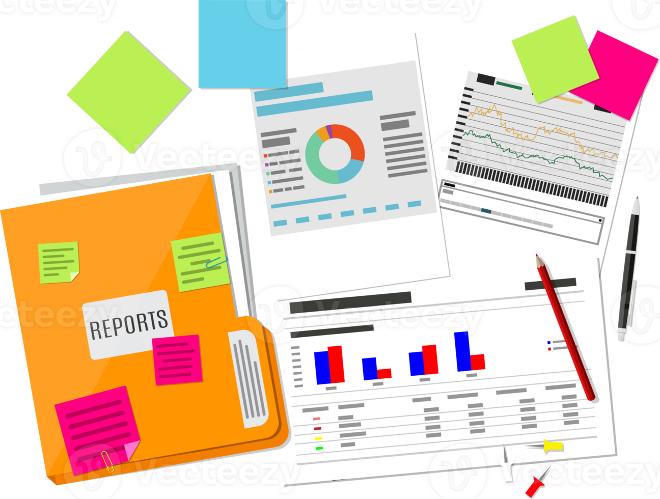 Folder with financial reports and pen png