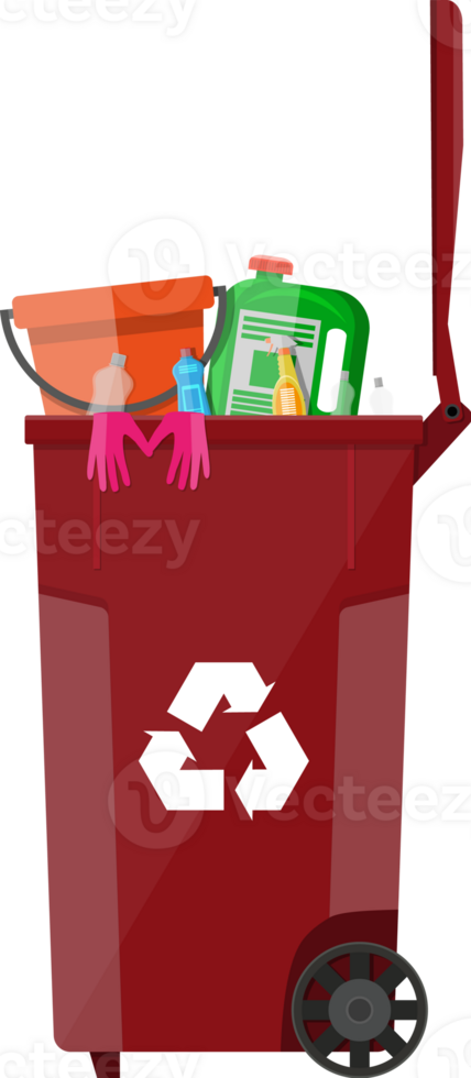Trash recycle bin container full of plastic things png