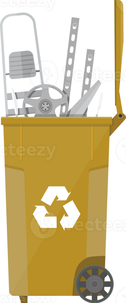 Trash recycle bin for garbage full of metal things png
