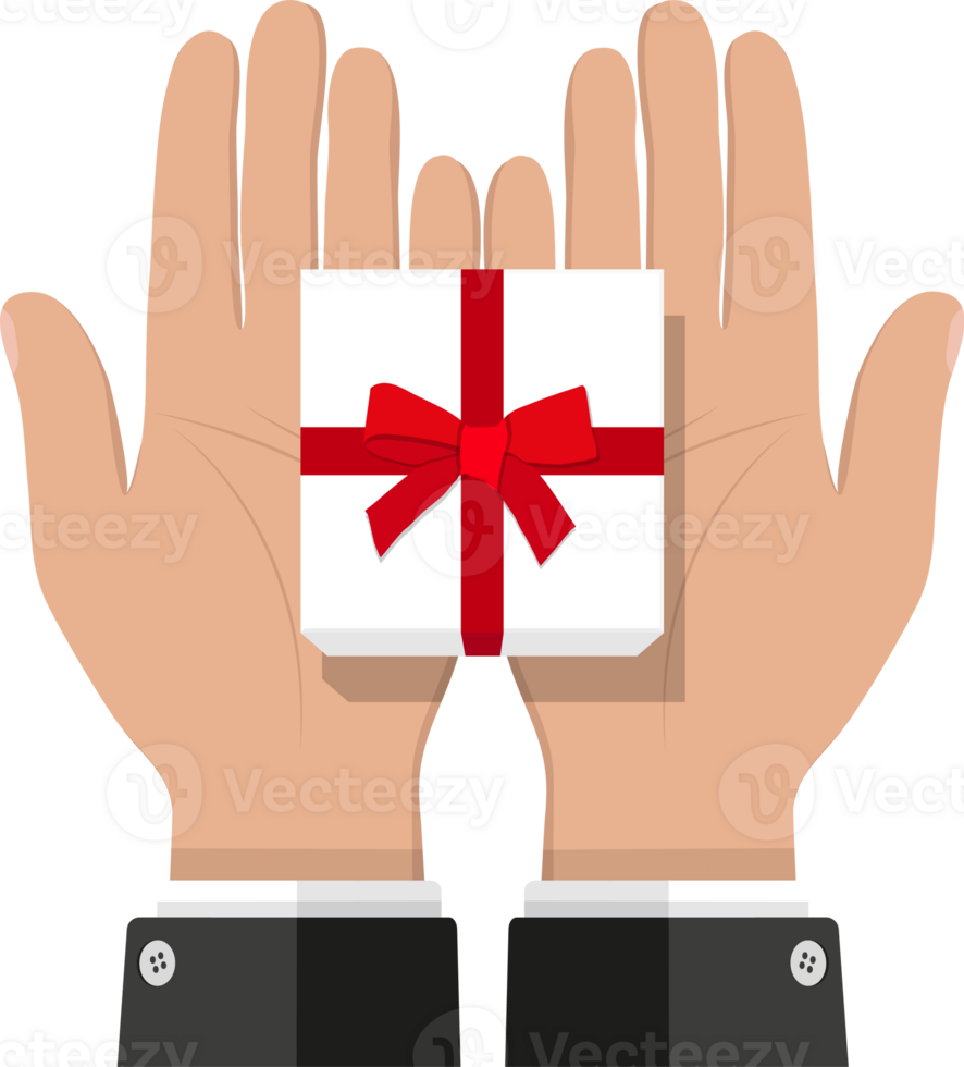 Gift box with red bow in hands png