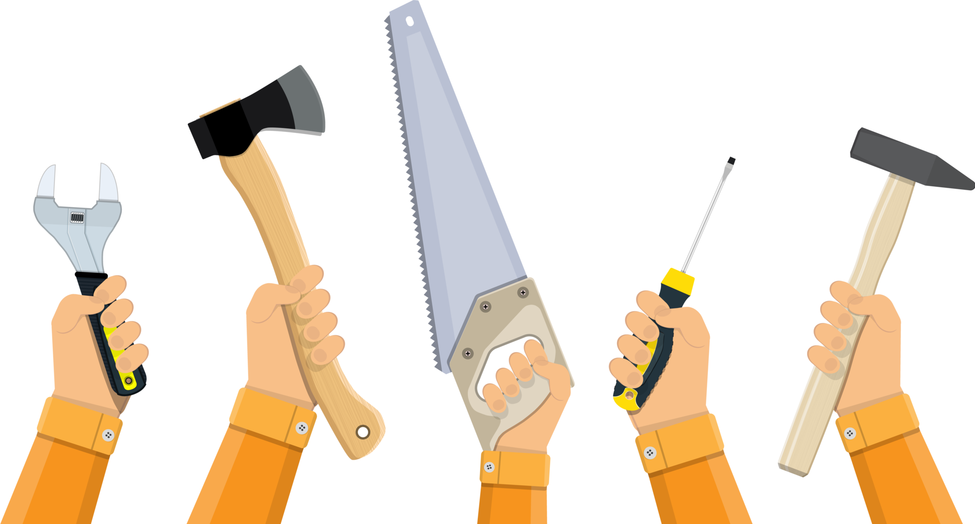 Hands of workers holding building tools 35858133 PNG