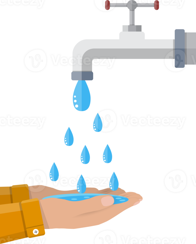 Hands under falling water out of tap png