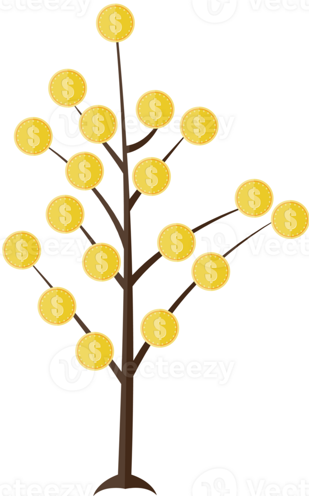 Money tree with golden coins png