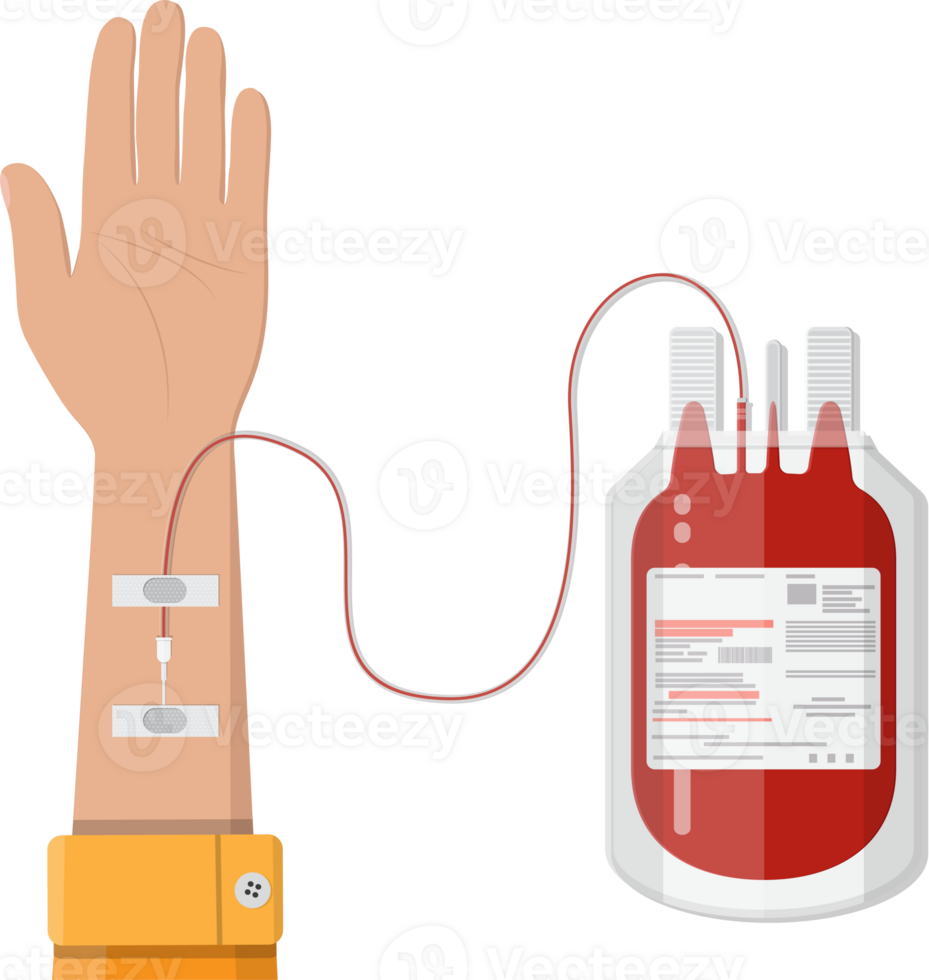 Bag with blood and hand of donor png