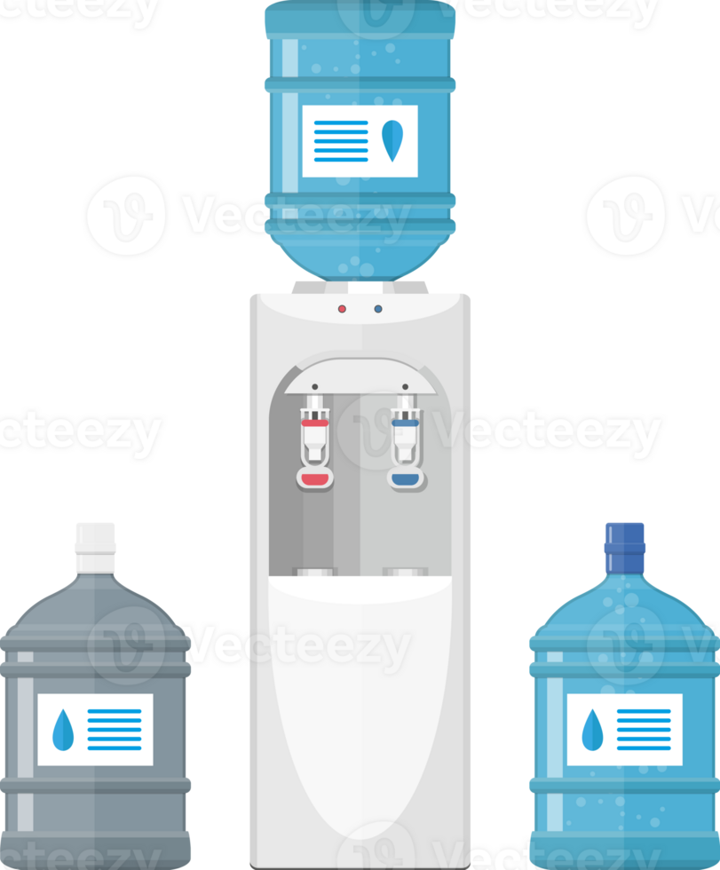 Plastic water cooler with blue full bottle png