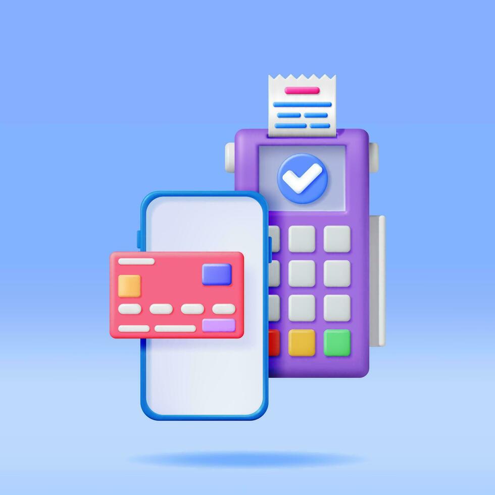 3D Payment Terminal with Smartphone and Receipt. Render Modern POS Bank