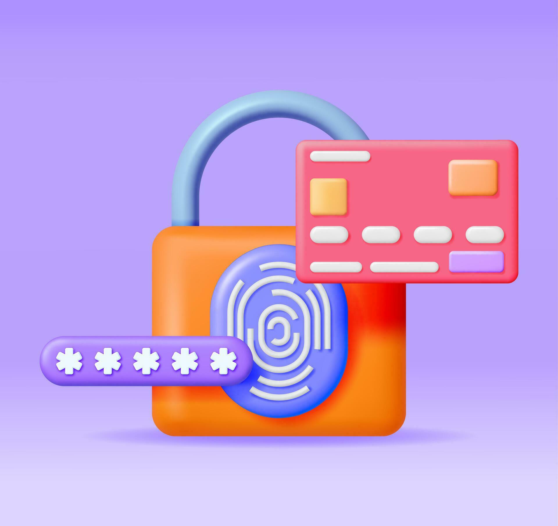 3D Padlock with Fingerprint, Password and Bank Card. Render Pad Lock