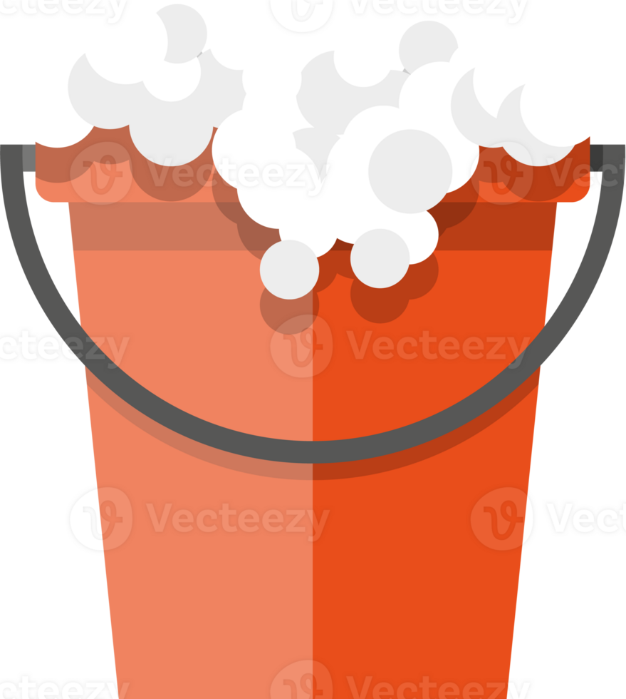 Red cleaning bucket with soap bubbles png