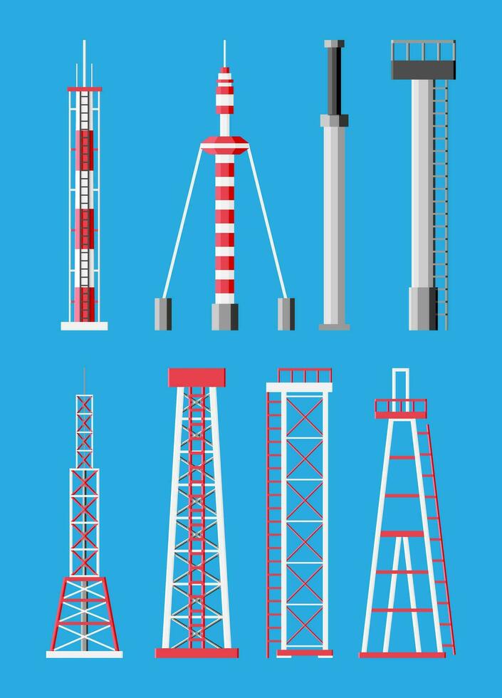 transmisión celular torre antena. red transmitir equipo aislado. radiodifusión, Internet, televisión célula estación. 4g 5g satélite comunicación antena. plano vector ilustración