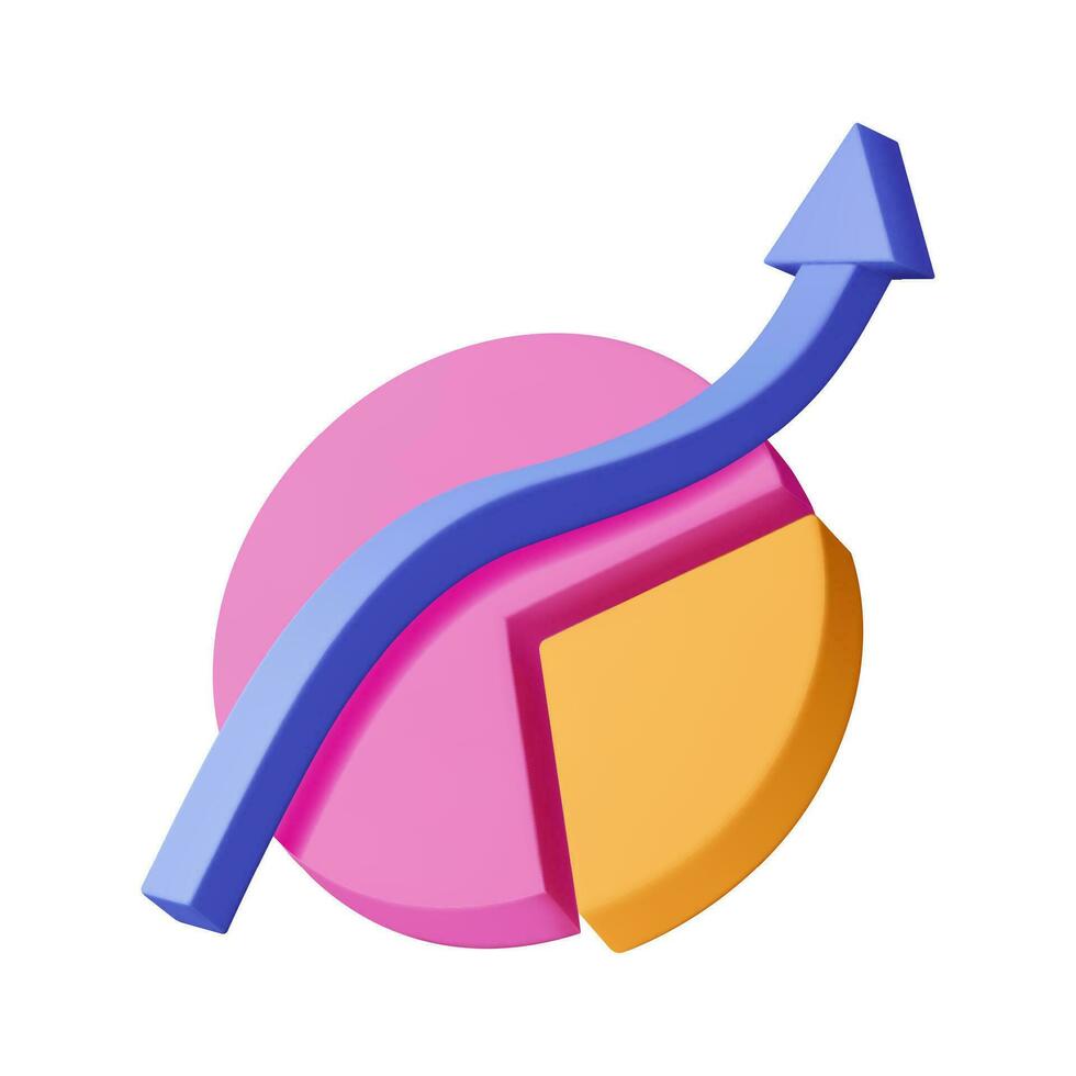 3D Pie Diagram with Arrow Isolated. Render Stock Pie Shows Growth or Success. Financial Item, Business Investment, Financial Market Trade. Money and Banking. Vector Illustration