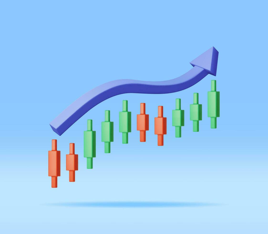 3d crecimiento valores diagrama con flecha aislado. hacer valores vela muestra crecimiento o éxito. financiero artículo, negocio inversión, financiero mercado comercio. dinero y bancario. vector ilustración