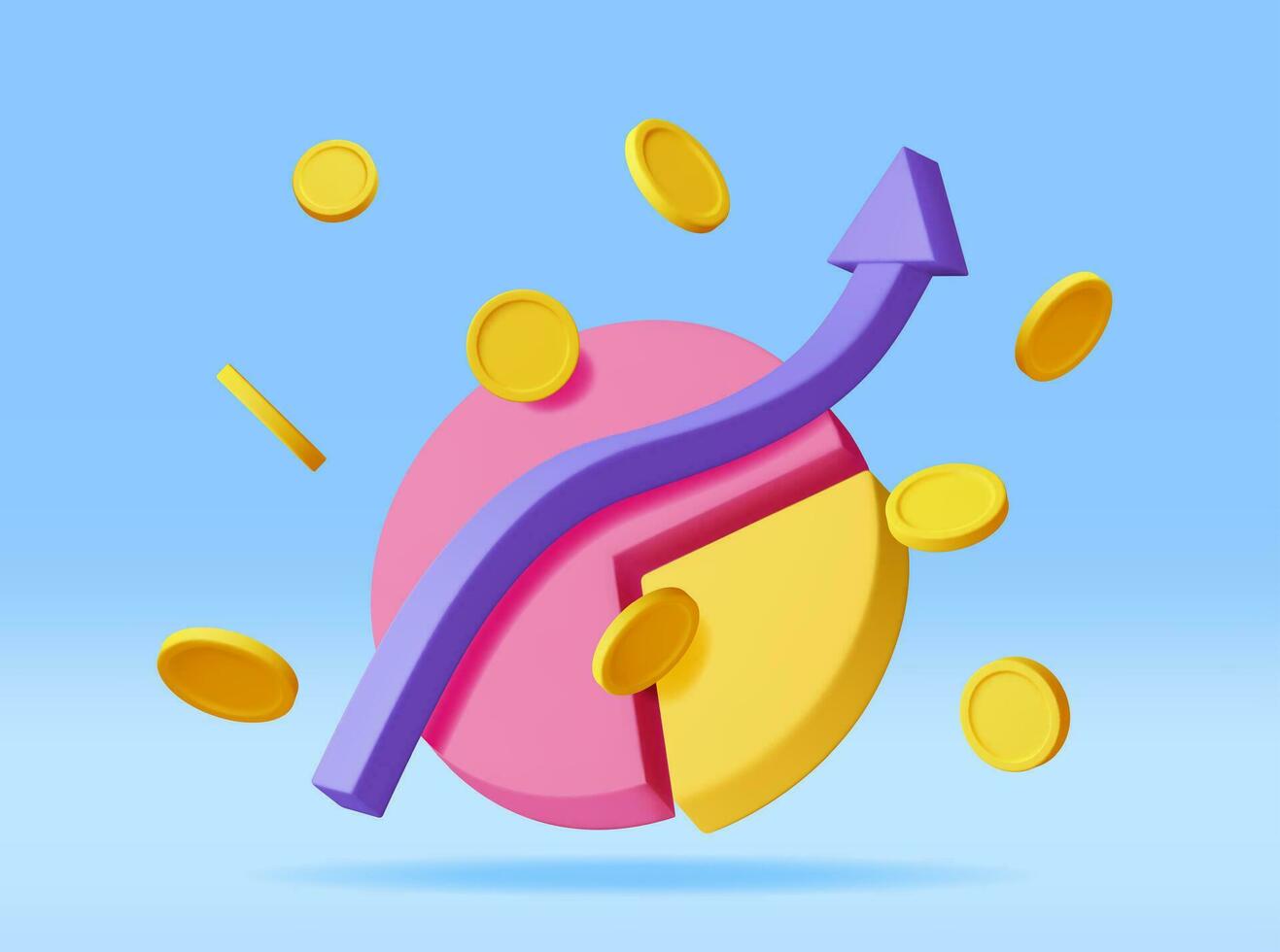 3D Pie Diagram with Golden Coins Isolated. Render Stock Pie with Money Shows Growth or Success. Financial Item, Business Investment, Financial Market Trade. Money and Banking. Vector Illustration