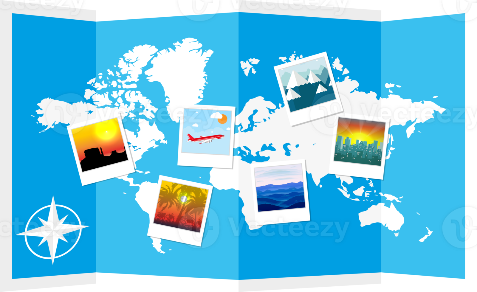 Folded paper map of world and photos png