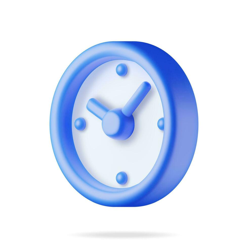 3D Simple Classic Round Wall Clock Isolated. Render Alarm Clock Icon. Measurement of Time, Deadline, Time-Keeping and Time Management Concept. Watch Symbol. Minimal Vector Illustration