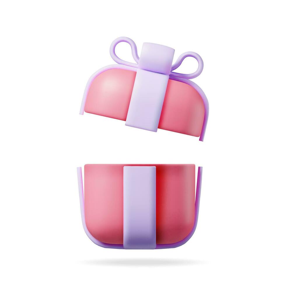 3D Gift Box Isolated on White. Render Colorful Wrapped Box. Christmas. New, Year, Sale, Shopping. Present Box with Bows and Ribbons. Giftbox for Valentine, Birthday and Holiday. Vector Illustration