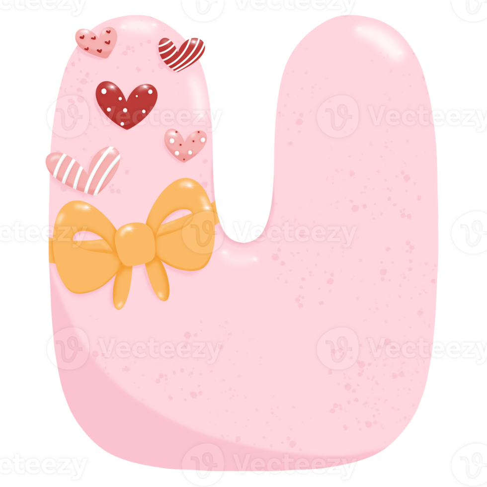 Cute hand drawn alphabet letter U with heart of Valentine day concept PNG