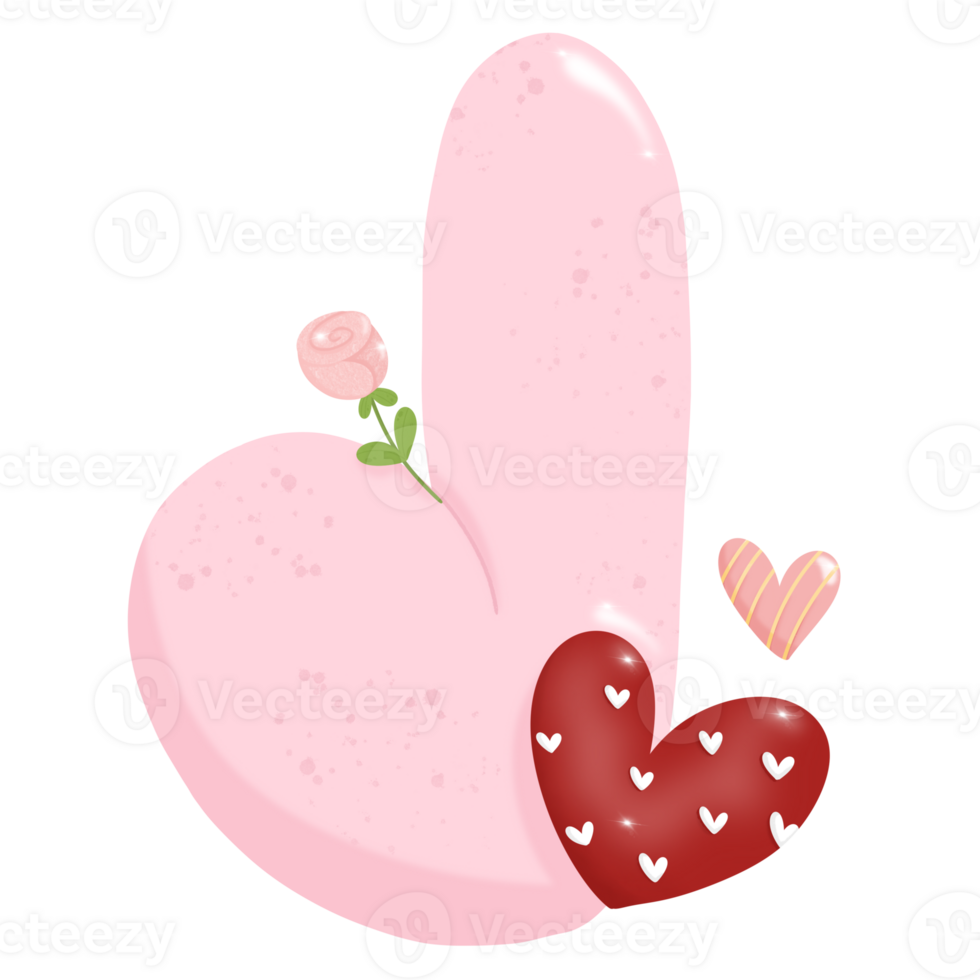 Cute hand drawn alphabet letter J with heart of Valentine day concept PNG