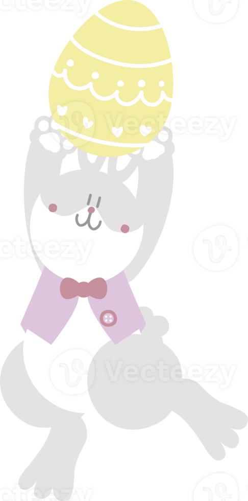 happy easter with bunny rabbit and egg, flat png transparent element character design