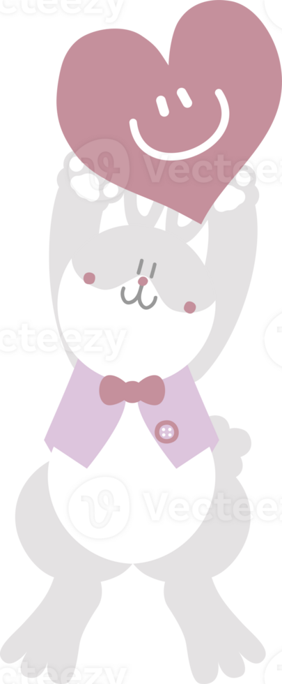 happy easter with bunny rabbit and heart, flat png transparent element character design