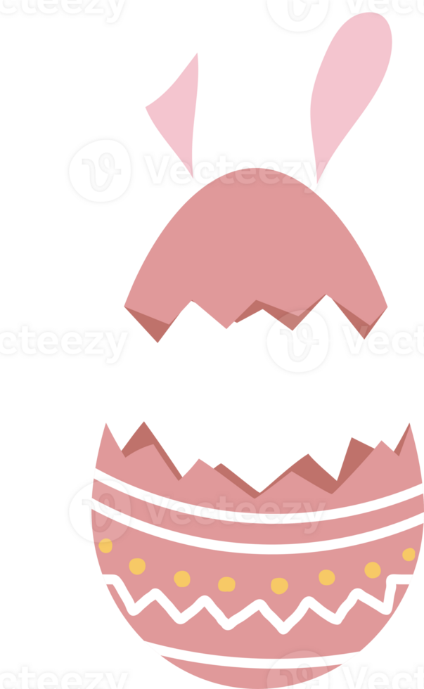 happy easter with bunny rabbit and egg, flat png transparent element character design